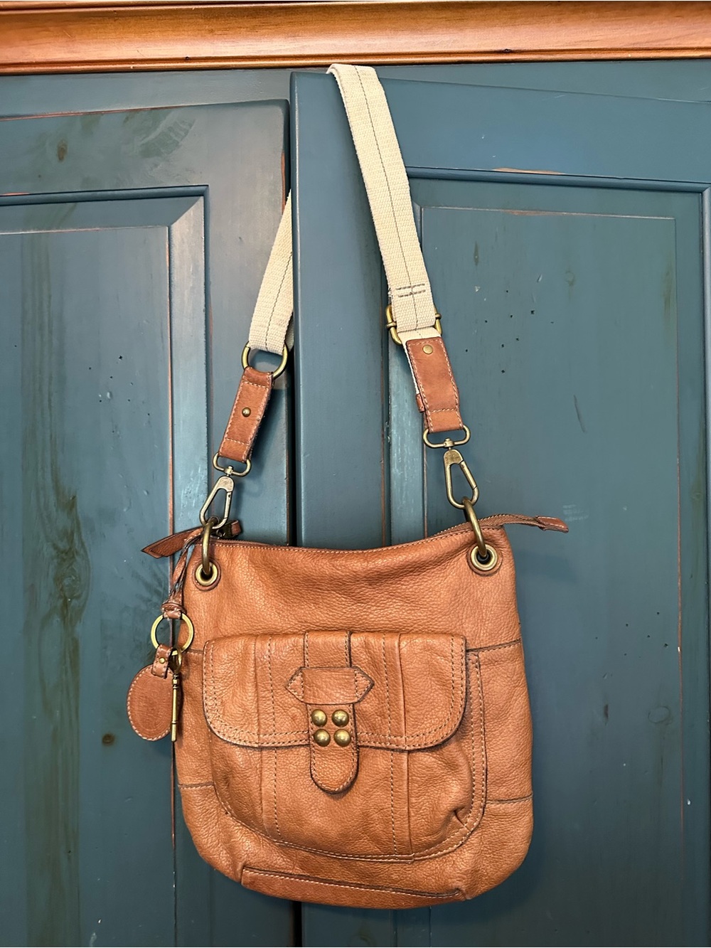 Fossil Long Live Vintage 1954 brown leather cross body purse